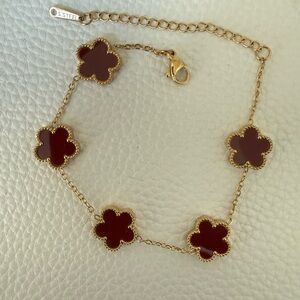 Gold and Deep Red Flower Bracelet